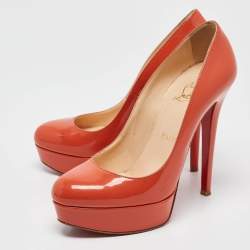 Christian Louboutin Orange Patent New Simple Platform Pumps 37