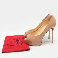 Christian Louboutin Beige Patent Leather Lady Peep Peep Toe Pumps Size 38.5