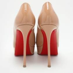 Christian Louboutin Beige Patent Leather Lady Peep Peep Toe Pumps Size 38.5