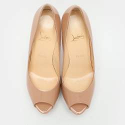 Christian Louboutin Beige Patent Leather Lady Peep Peep Toe Pumps Size 38.5