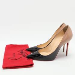 Pre Owned Christian Louboutin Black/Beige Patent Leather Pigalle Pumps Size 37.5