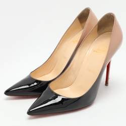Pre Owned Christian Louboutin Black/Beige Patent Leather Pigalle Pumps Size 37.5