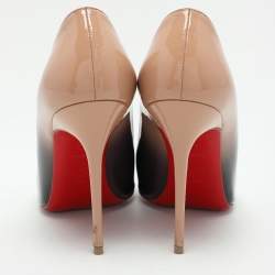 Pre Owned Christian Louboutin Black/Beige Patent Leather Pigalle Pumps Size 37.5