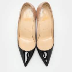 Pre Owned Christian Louboutin Black/Beige Patent Leather Pigalle Pumps Size 37.5