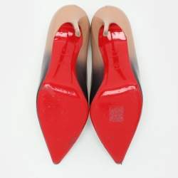 Pre Owned Christian Louboutin Black/Beige Patent Leather Pigalle Pumps Size 37.5