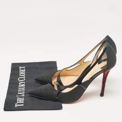 Pre Owned Christian Louboutin Black Lurex Fabric and Patent Leather Edith D'orsay Pumps Size 38