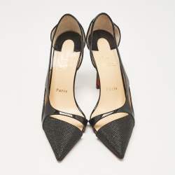 Pre Owned Christian Louboutin Black Lurex Fabric and Patent Leather Edith D'orsay Pumps Size 38