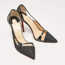 Pre Owned Christian Louboutin Black Lurex Fabric and Patent Leather Edith D'orsay Pumps Size 38