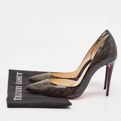 مملوكة مسبقًا Christian Louboutin Black/Beige Laser Cut Patent Leather Iriza Pumps Size 37.5