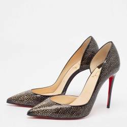 مملوكة مسبقًا Christian Louboutin Black/Beige Laser Cut Patent Leather Iriza Pumps Size 37.5