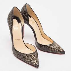 مملوكة مسبقًا Christian Louboutin Black/Beige Laser Cut Patent Leather Iriza Pumps Size 37.5