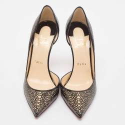 مملوكة مسبقًا Christian Louboutin Black/Beige Laser Cut Patent Leather Iriza Pumps Size 37.5