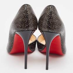 مملوكة مسبقًا Christian Louboutin Black/Beige Laser Cut Patent Leather Iriza Pumps Size 37.5