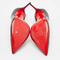 مملوكة مسبقًا Christian Louboutin Black/Beige Laser Cut Patent Leather Iriza Pumps Size 37.5