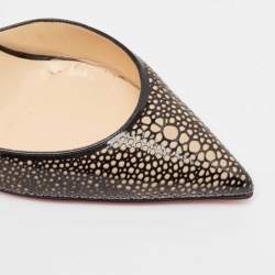 مملوكة مسبقًا Christian Louboutin Black/Beige Laser Cut Patent Leather Iriza Pumps Size 37.5