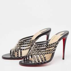 Christian Louboutin Black Leather Martha Spike Sandals Size 38