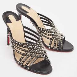 Christian Louboutin Black Leather Martha Spike Sandals Size 38