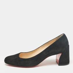 Pre Owned Christian Louboutin Black Suede Block Heel Pumps Size 39