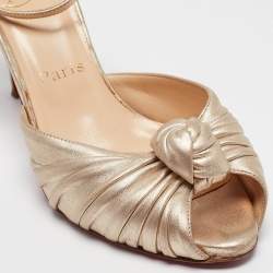 Pre Owned Christian Louboutin Gold Leather Greissimo Ankle Strap Sandals Size 37.5