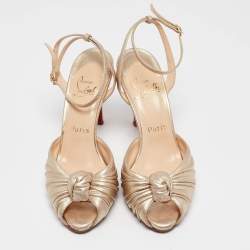 Pre Owned Christian Louboutin Gold Leather Greissimo Ankle Strap Sandals Size 37.5