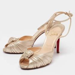 Pre Owned Christian Louboutin Gold Leather Greissimo Ankle Strap Sandals Size 37.5