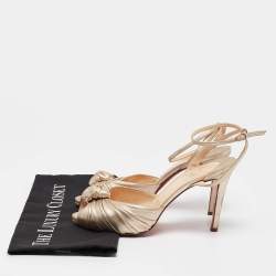 Pre Owned Christian Louboutin Gold Leather Greissimo Ankle Strap Sandals Size 37.5