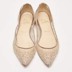 Pre Owned Christian Louboutin Gold Glitter and Mesh Follies Strass Ballet Flats Size 37