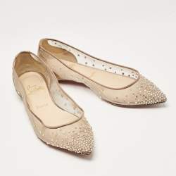 Pre Owned Christian Louboutin Gold Glitter and Mesh Follies Strass Ballet Flats Size 37