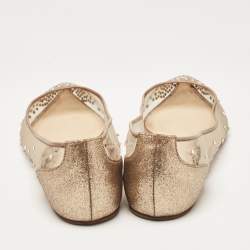 Pre Owned Christian Louboutin Gold Glitter and Mesh Follies Strass Ballet Flats Size 37