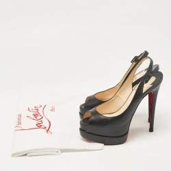 Christian Louboutin Black Leather Palais Royal Trepointe Slingback Pumps Size 36.5