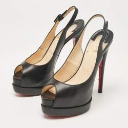 Christian Louboutin Black Leather Palais Royal Trepointe Slingback Pumps Size 36.5