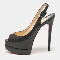 Christian Louboutin Black Leather Palais Royal Trepointe Slingback Pumps Size 36.5