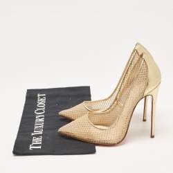 Christian Louboutin Gold Leather and Mesh Follies Resille Pumps Size 37