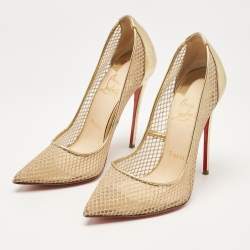 Christian Louboutin Gold Leather and Mesh Follies Resille Pumps Size 37