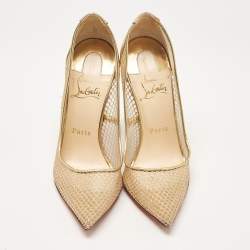 Christian Louboutin Gold Leather and Mesh Follies Resille Pumps Size 37