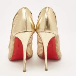 Christian Louboutin Gold Leather and Mesh Follies Resille Pumps Size 37