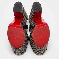 Pre Owned Christian Louboutin Black Patent Leather Platform Ankle Strap Sandals Size 37.5