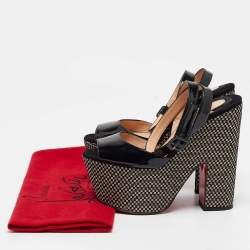 Pre Owned Christian Louboutin Black Patent Leather Platform Ankle Strap Sandals Size 37.5