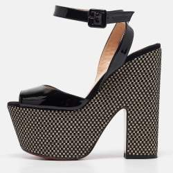 Pre Owned Christian Louboutin Black Patent Leather Platform Ankle Strap Sandals Size 37.5