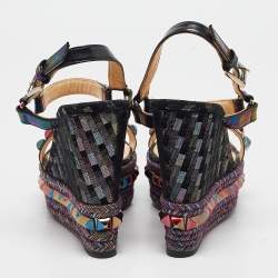 Pre Owned Christian Louboutin Multicolor Patent Leather Pyraclou Wedge Sandals Size 38