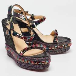 Pre Owned Christian Louboutin Multicolor Patent Leather Pyraclou Wedge Sandals Size 38