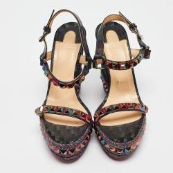 Pre Owned Christian Louboutin Multicolor Patent Leather Pyraclou Wedge Sandals Size 38