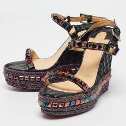Pre Owned Christian Louboutin Multicolor Patent Leather Pyraclou Wedge Sandals Size 38