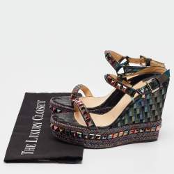 Pre Owned Christian Louboutin Multicolor Patent Leather Pyraclou Wedge Sandals Size 38