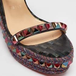 Pre Owned Christian Louboutin Multicolor Patent Leather Pyraclou Wedge Sandals Size 38
