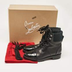 Christian Louboutin Black Croc Embossed and Leather Ankle Length Boots Size 39