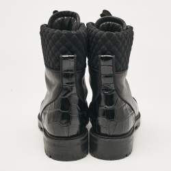 Christian Louboutin Black Croc Embossed and Leather Ankle Length Boots Size 39