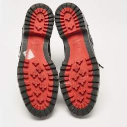 Christian Louboutin Black Croc Embossed and Leather Ankle Length Boots Size 39