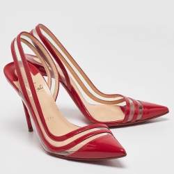 Christian Louboutin Red/Transparent  Patent Leather and PVC Paralili D'orsay Pumps Size 37.5