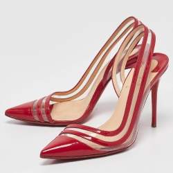 Christian Louboutin Red/Transparent  Patent Leather and PVC Paralili D'orsay Pumps Size 37.5